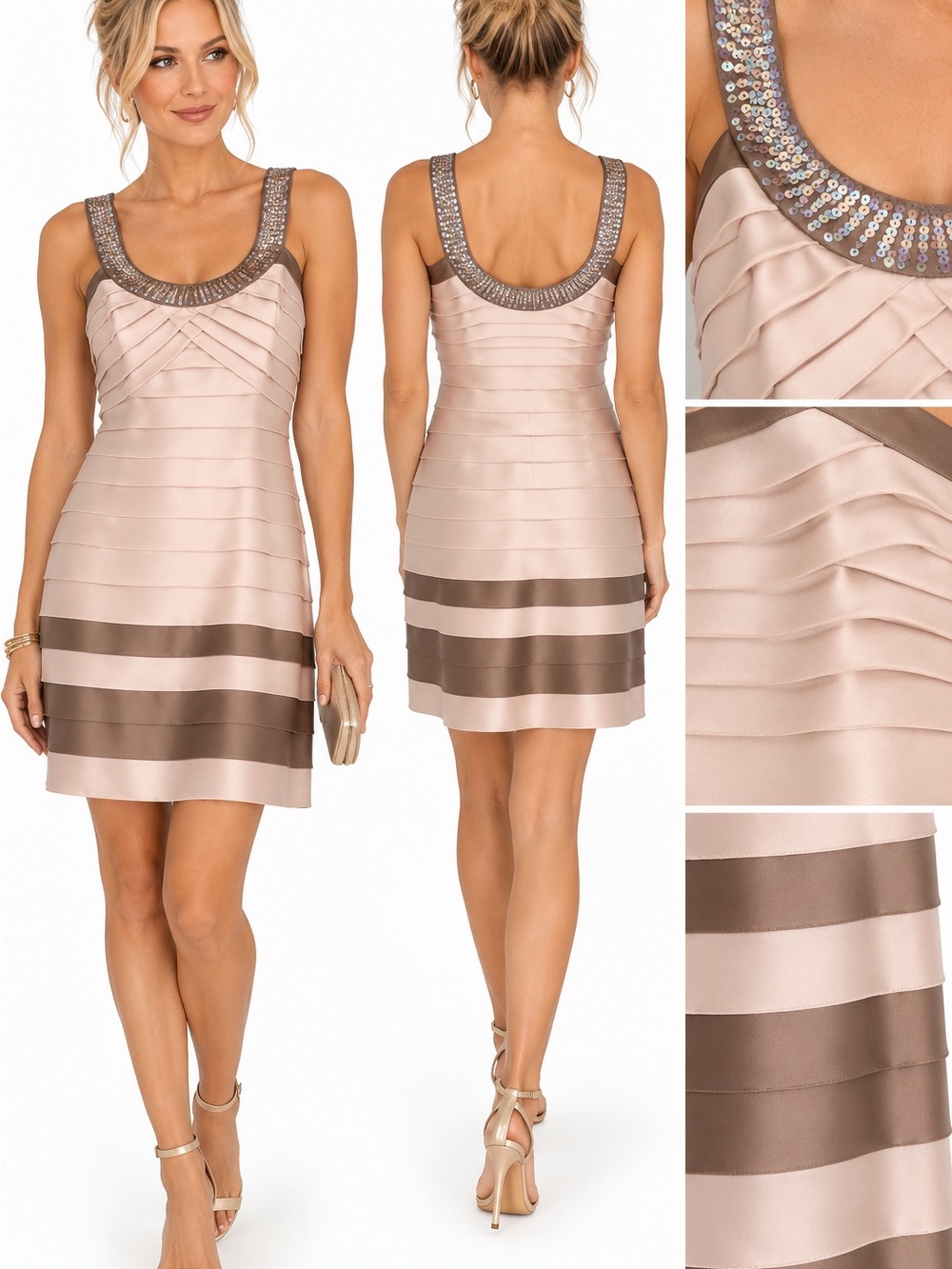 BCBGMaxAzria Blush and Taupe Embellished Bandage Mini Dress XS